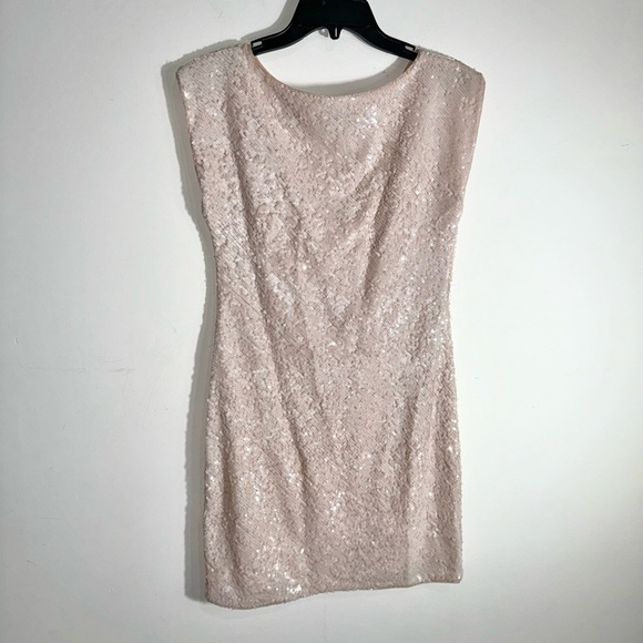 Alice + Olivia x Bergdorf Goodman Pink Sequin Cap Sleeve Shift Dress - Picture 4 of 9